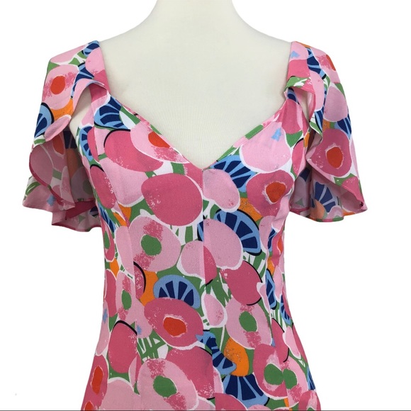 STAUD BAYA DRESS ABSTRACT PEACH BLOSSOM DRESS - Picture 11 of 13